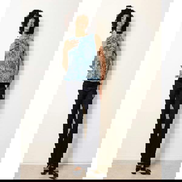 Blue Vanilla Paisley Rhinestone Detailed Bubble Hem Blouse