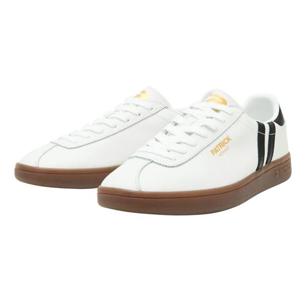 Patrick Mens Monaco Suede Cupsole Trainers - White/Black/Dark Gum - 