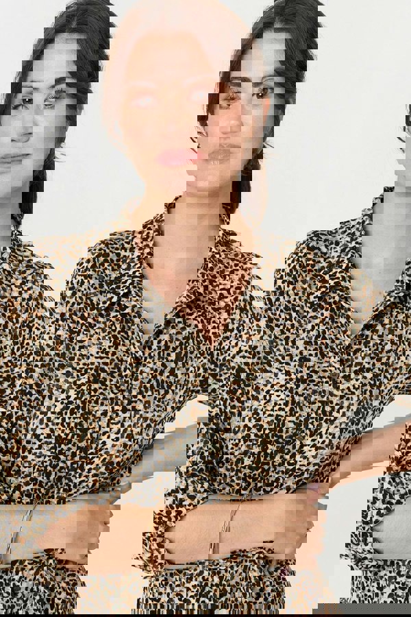 Green | Animal Print Tie Waist Midi Shirt Dress
