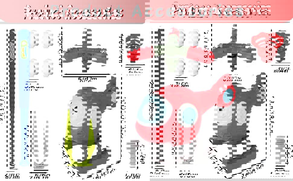 deAO Toys Baseball Play Set with Sprinkler and Helicopter Outdoor Water Spray Toy for Kids, Includes Tee Ball Set with 4 Balls