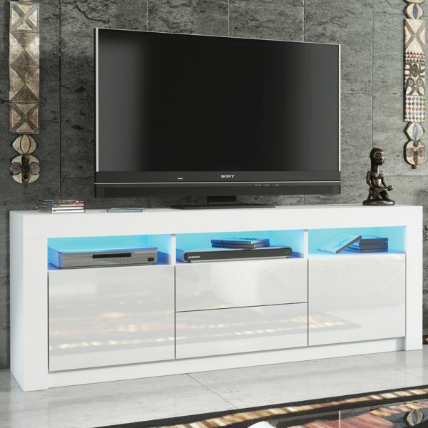 Mex Furniture Spacious 160cm TV Unit & Sideboard Cabinet with White Gloss Doors and Free LED