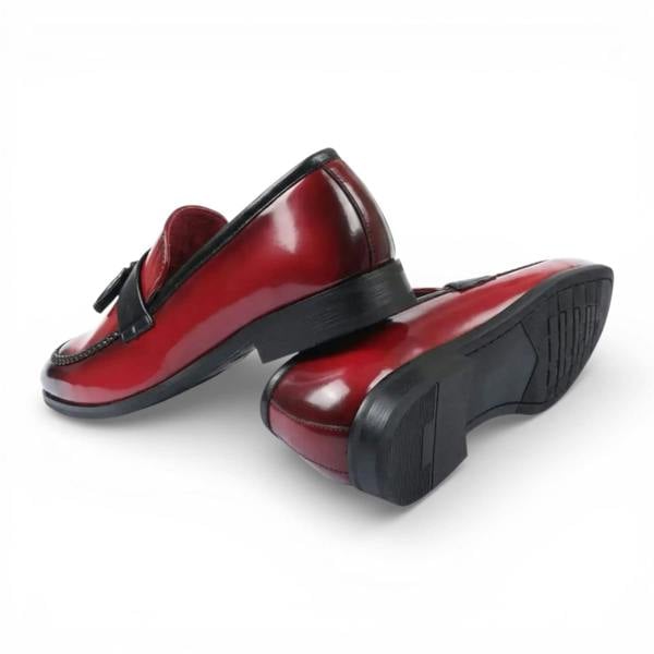 Dolcetto Mens Red Tassel High-Gloss Patent Faux Leather Formal Loafers Shoes