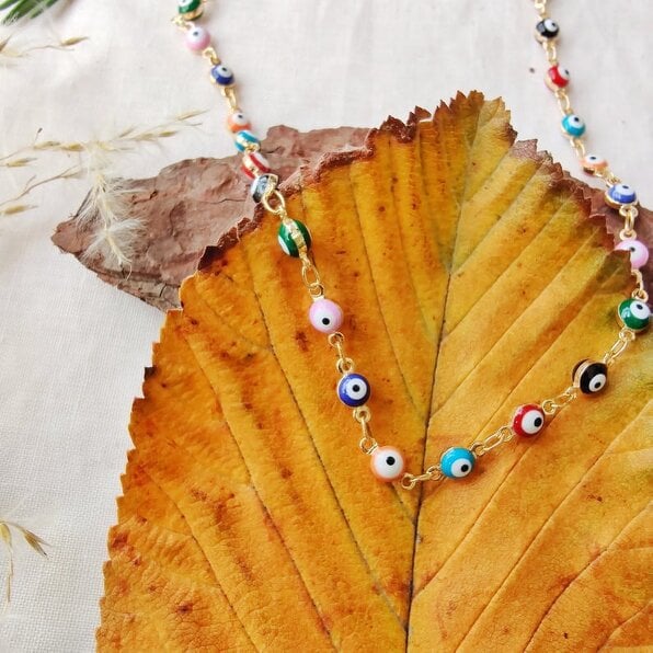 The Colourful Aura Multicolour Adjustable Evil Eye Turkish Boho Devil Eye Protection Necklace
