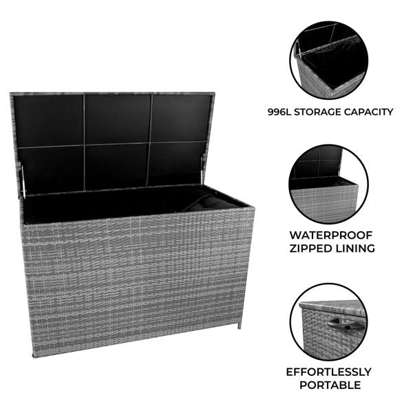 Jardi Rattan Cushion Storage Box 996L - Grey
