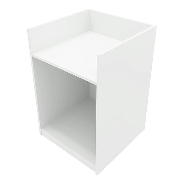 Vega LED Shop Counter Set in white, featuring a sleek, modern design with a smooth finish and open storage space below