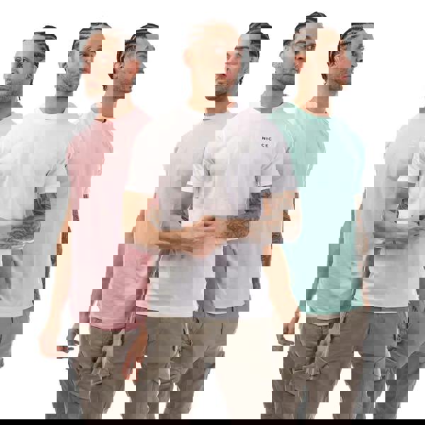 Nicce Mens Iversent T-Shirt (Pack of 3) - Pink/White/Green