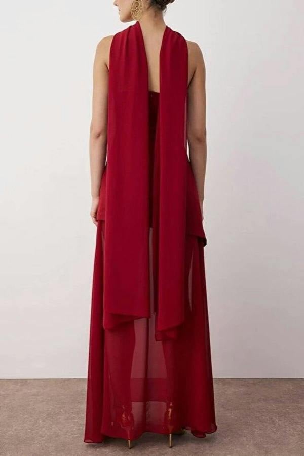 WOVCOR Woven Maxi Evening Dress with Shawl Detail