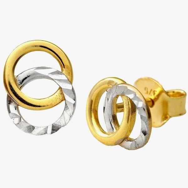 T. H. Baker 9ct Two-Colour Interlinked Circles Stud Earrings E1025YW