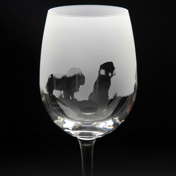 Glyptic Glass Art Cavalier King Charles Dog Crystal Wine Glass - Hand Etched/Engraved Gift