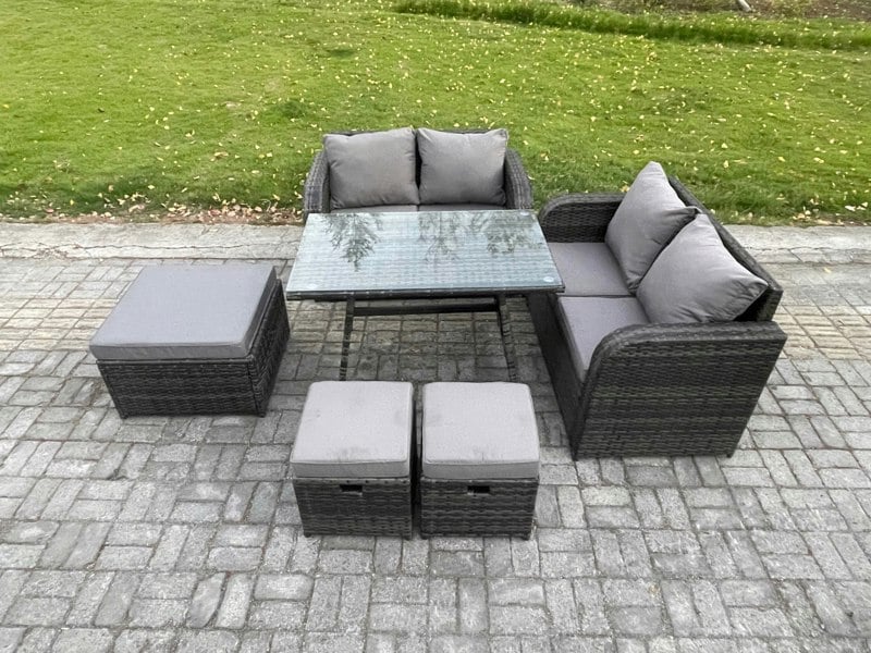 Fimous Outdoor Garden Furniture Sets 6 Pieces Rattan Furniture Manual Wicker Patio Sofa Patio Conversation Set with 3 Footstools Dark Grey Mixed