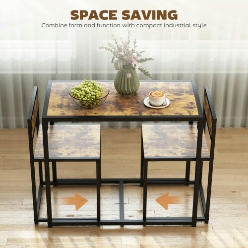 Wyld Haus Doel 3 Piece Rustic Brown Wood Effect Table And Stool Set