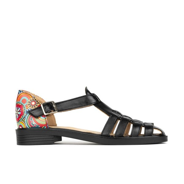 Embassy London Sandy - Black Signature - Women's fishermen flat leather sandal with covered heel