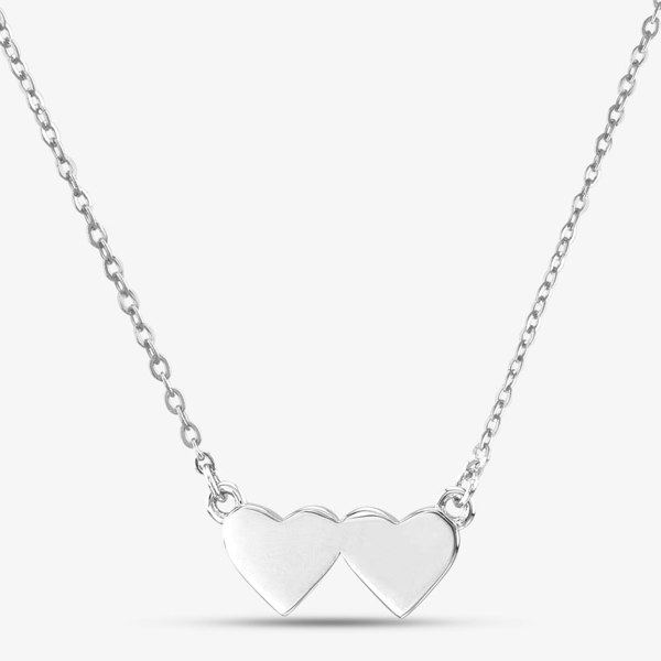 T. H. Baker Silver Plain Double Heart Necklace NC01104A