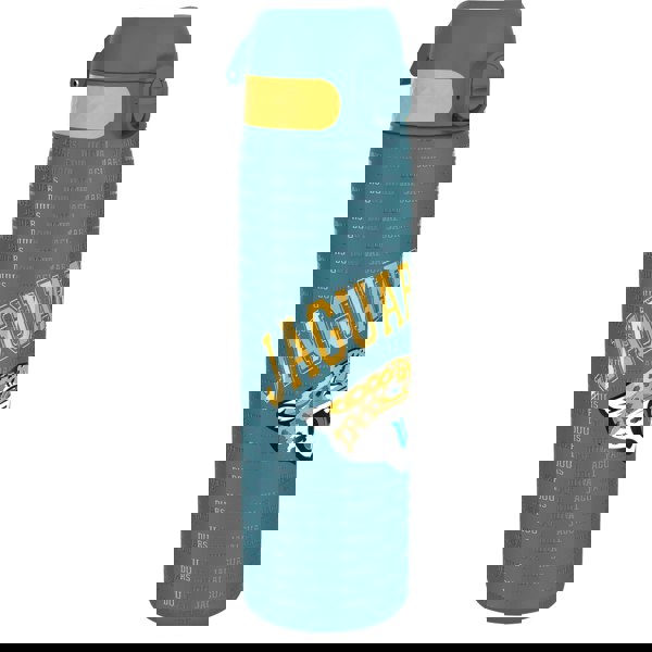 A teal water bottle, featuring a jaguar graphic and repeating "Jaguars" and "Duuuval" text, sits against a white background.