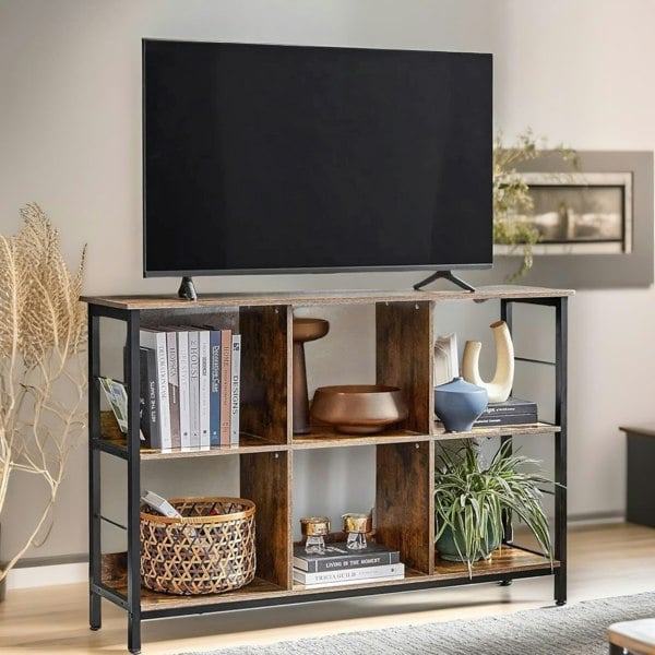Rafaelo Mobilia Industrial 6 Compartment Book Storage Shelf Rustic Brown