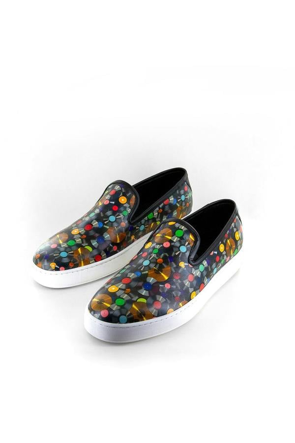 VINYL DISC PRINTED SLIP ON LEATHER SNEAKERS - Premium Men's Patterned Shirt by Claudio Lugli | Bold Design, Tailored Fit, Best Printed Shirts