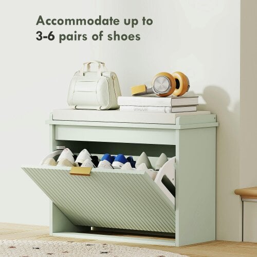 Wyld Haus Kalimba Wooden Green 6 Pair Shoe Bench With Cushioned Top