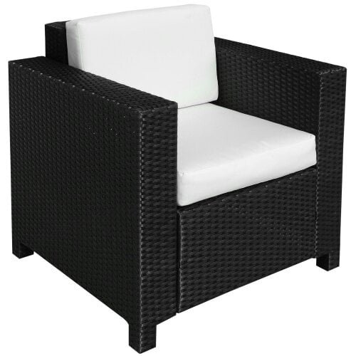 Wyld Haus Raco Rattan Black Single Outdoor Armchair With Thick Cushioned Seat And Armrests