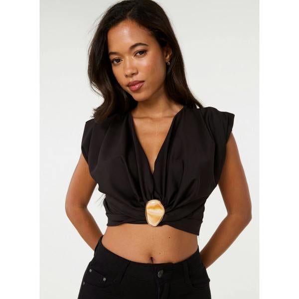 Pink Vanilla Stone Buckle Slinky Crop Top