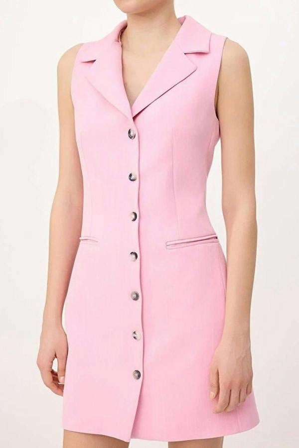 WOVCOR Striped Sleeveless Button Detail Mini Blazer Dress