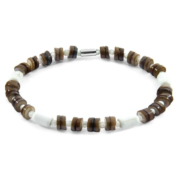 Anchor & Crew Brown Maisie Silver and Freshwater Shell SKINNY Bracelet