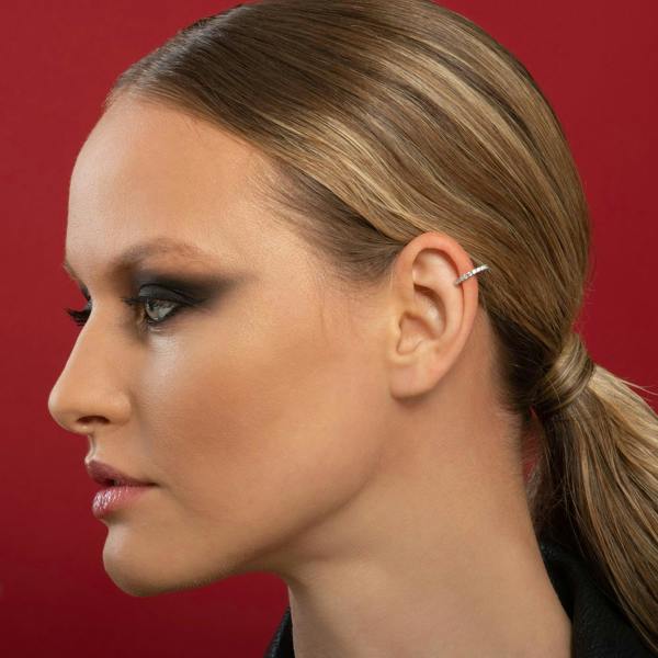 Pair of Silver Ear Cuff Earrings with Cubic Zirconia Stones - namana.london