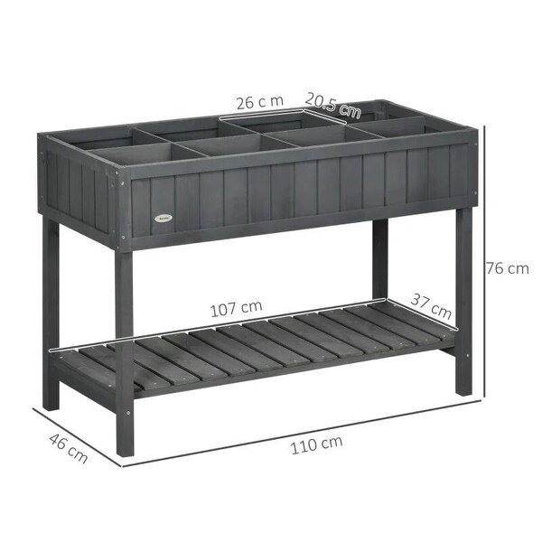 Fir Wood Raised Rectangular 8 Compartment Plant Stand Dark Grey
