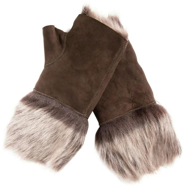 Infinity Leather Womens Shearling  Mittens Fingerless Cuffs Toscana Suede Sheepskin Fur
