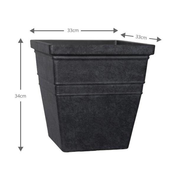 Square Stone Effect Plant Pot 33 x 33 x 34cm 21L - Charcoal Black