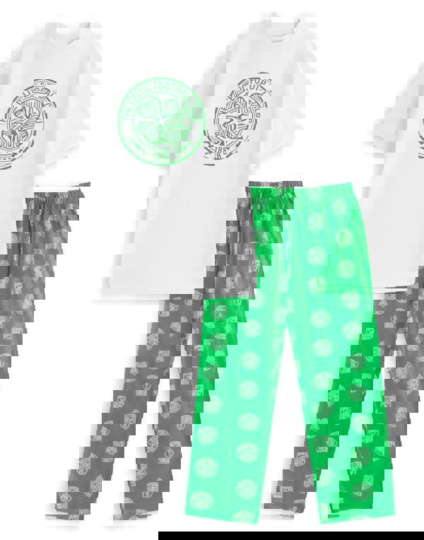 Celtic Mens Green Logo Short Sleeve Long Leg Pyjama Set