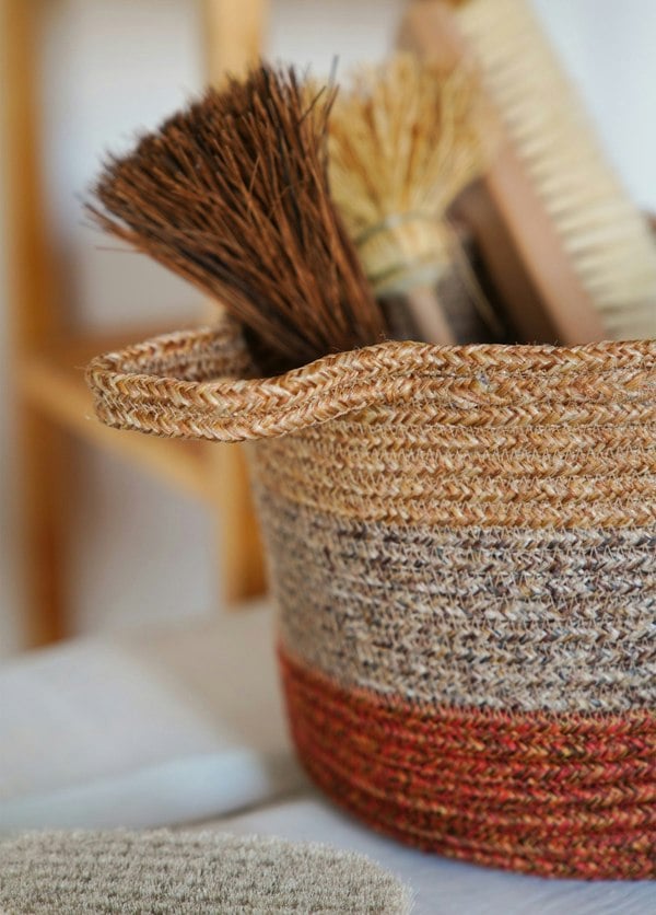 Rozi Jute Handwoven Storage Basket (Orange And Grey)