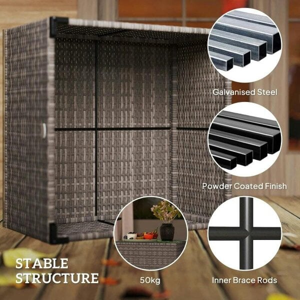 62 x 62cm Glass-Top Rattan Side Table - Dark Grey