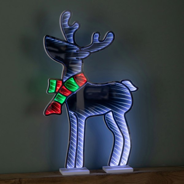 Samuel Alexander 60cm Light up Standing Reindeer with Scarf Christmas Infinity Decoration with Multi-Coloured LEDs
