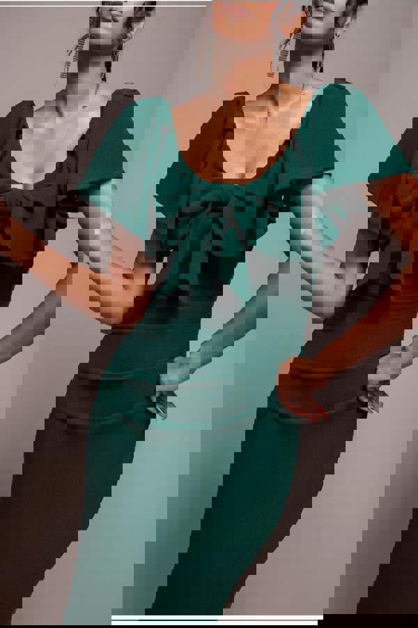 Cape Sleeve Detail Front Tie Maxi Dress - Emerald Green DR4908