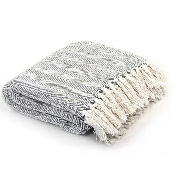 Berkfield Throw Cotton Herringbone 220x250 cm Grey