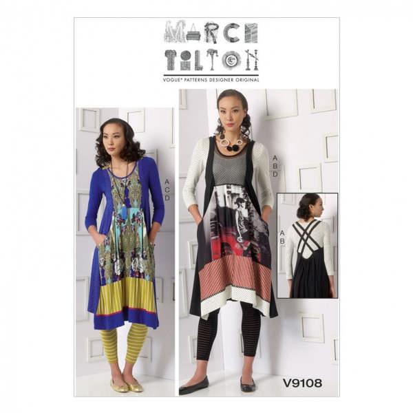 Vogue Sewing Pattern 9108, Dresses, Leggings, Tops for Women, Y (XSM-SML-MED) - Intermediate