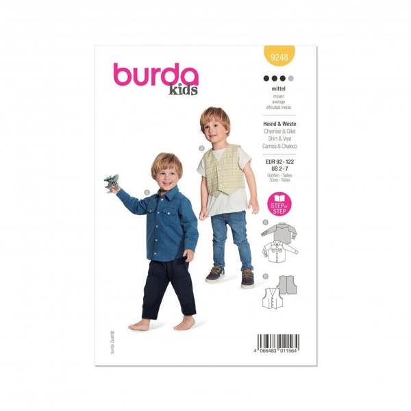 Burda Sewing Pattern 9248 Shirts and Waistcoats For Kids, Ages: 2-7 Years - Intermediate