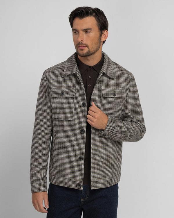 Steel & Jelly Hawkridge - Houndstooth Wool Blend Harrington Jacket