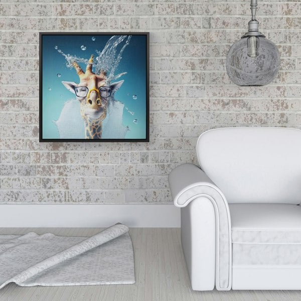 Warren Reed Giraffe Splash Art Framed Canvas