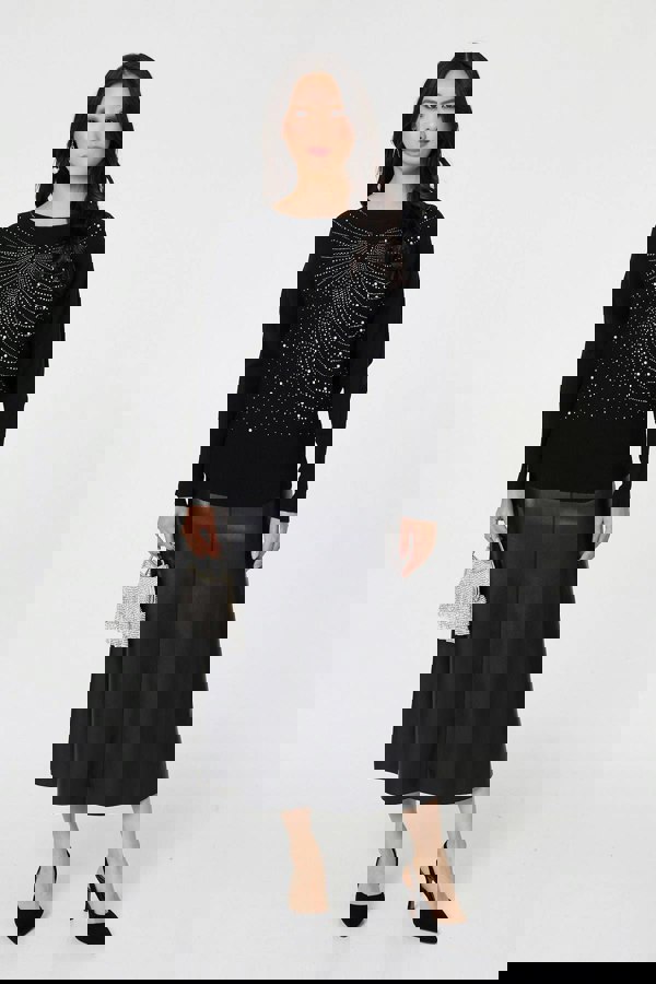 Black | Sparkle Front Batwing Sleeve Jumper
