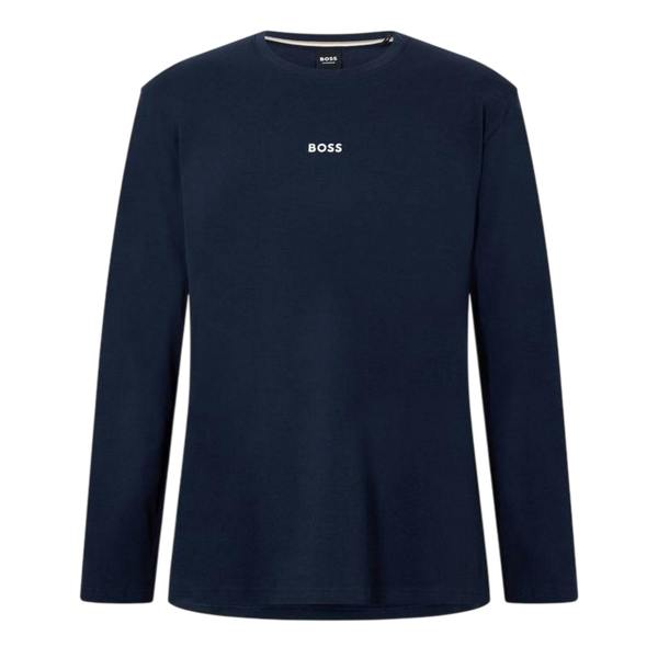 Boss Mens Logo Long-Sleeved Holiday T-Shirt - Blue Check - 