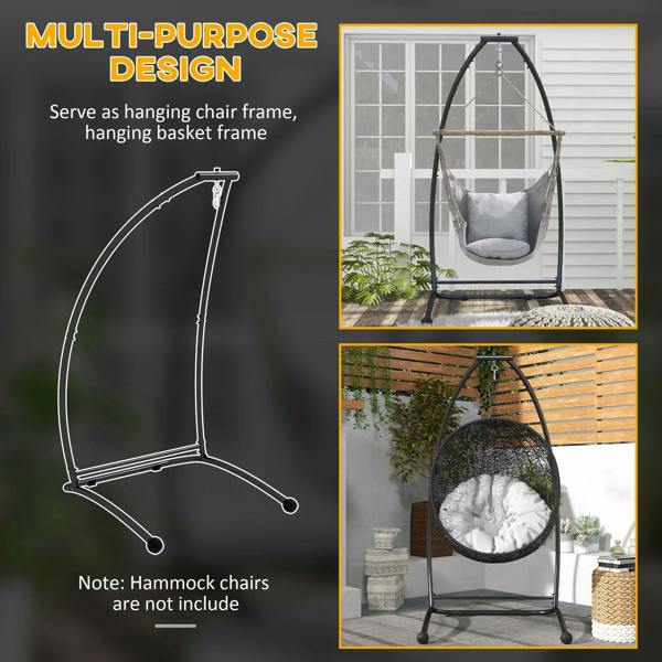 Black hanging chair frame stand with curved arch and top support bar