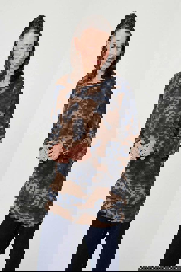 Blue | Animal Print Relaxed Long Sleeve Top