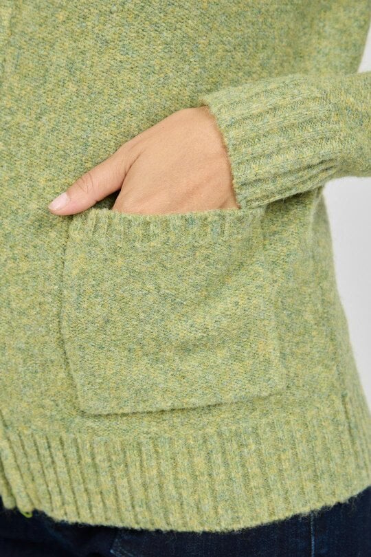 Mudflower Button Tab Collar Zip-Up Knit Cardigan with Pockets
