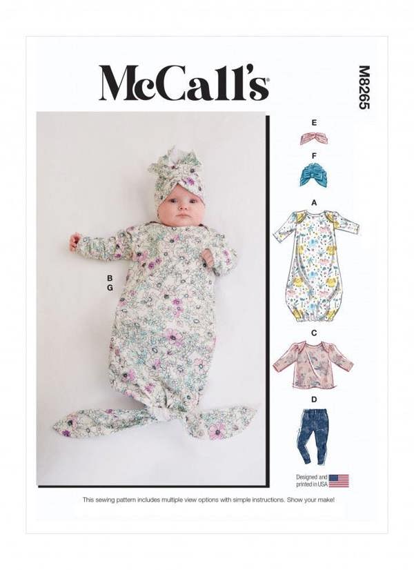 McCalls 8265 Paper Sewing Pattern – Baby Hat, Top, Trousers & Dress, Size NB-XL, Intermediate