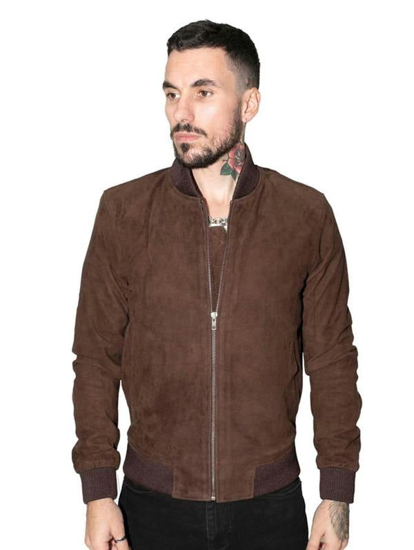 Infinity Leather Mens Retro Goat Suede Varsity Leather Bomber Jacket-Athens
