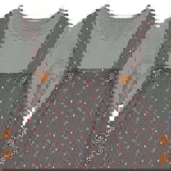 Mini Cuddles Baby Unisex Sprig Printed Dungaree 3pc Set, Multicolour