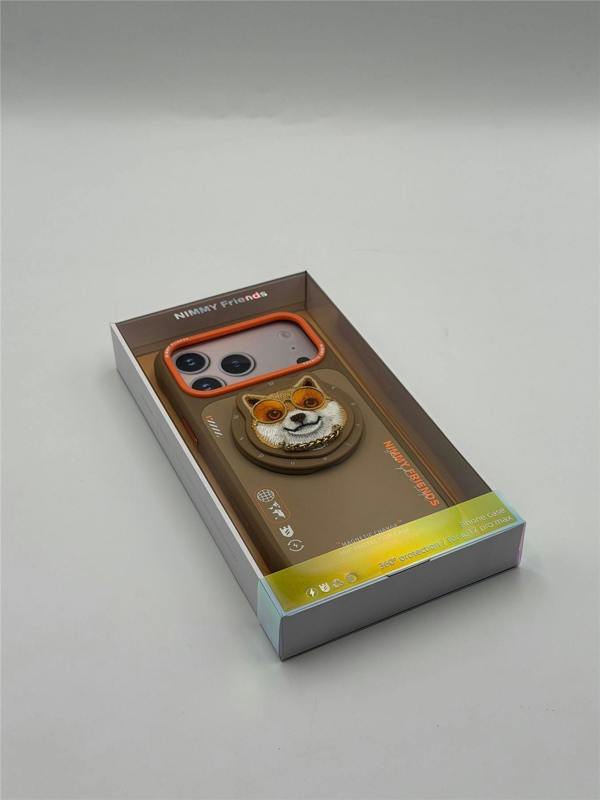 Nimmy Friends Nimmy Glasses Cool Dog Face Case with Detachable MagSafe Grip Stand for iPhone 17 Pro Max 6.9" Brown Orange
