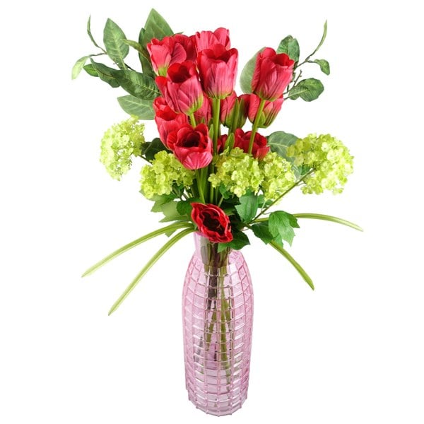 Leaf Pack of 6 x 80cm Artificial Tulip Red Stem