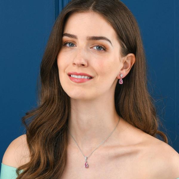 namana 925 Sterling Silver Light Pink Pear Drop Pendant Necklace For Women